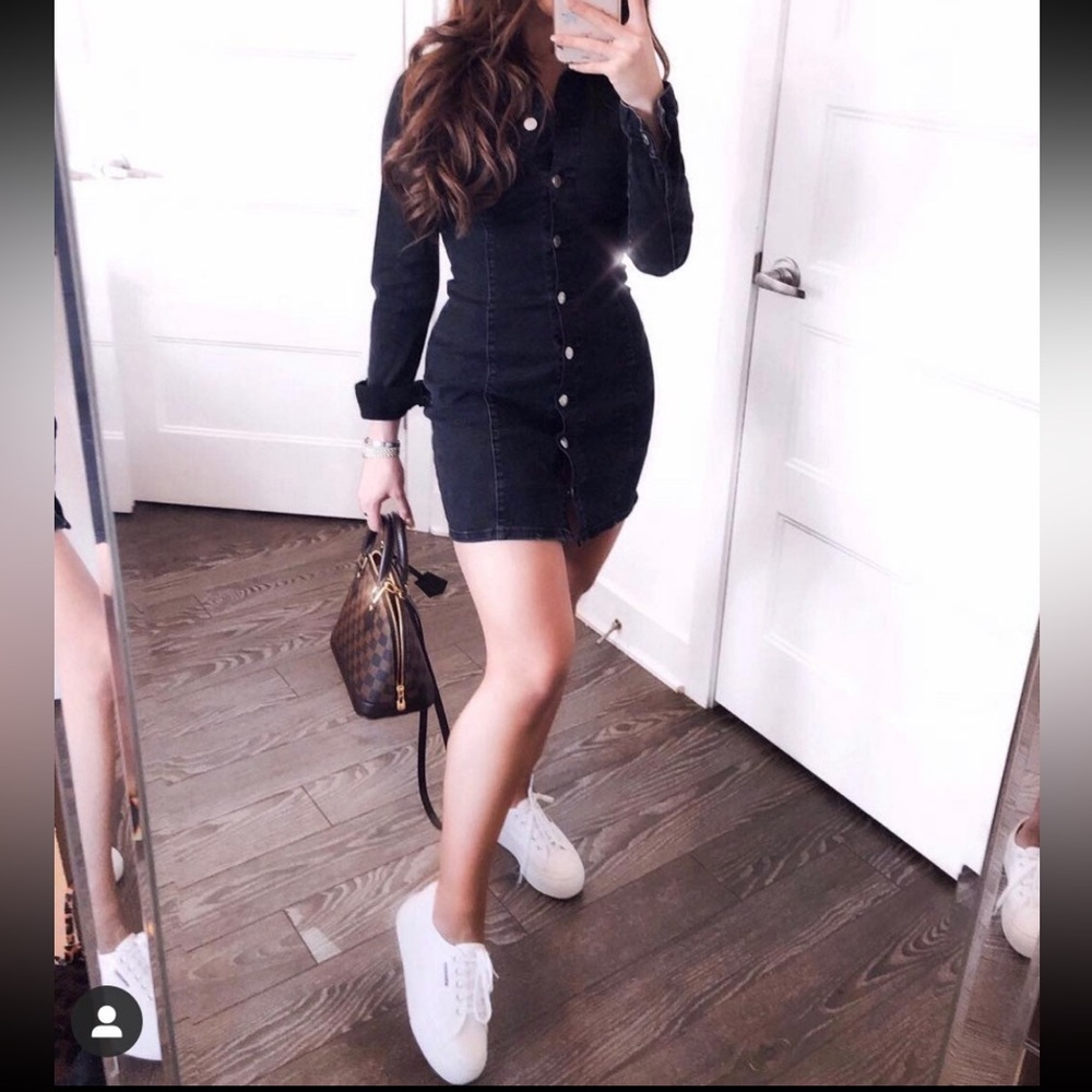 NWOT Zara Black Long Sleeve Denim Dress Sz XS